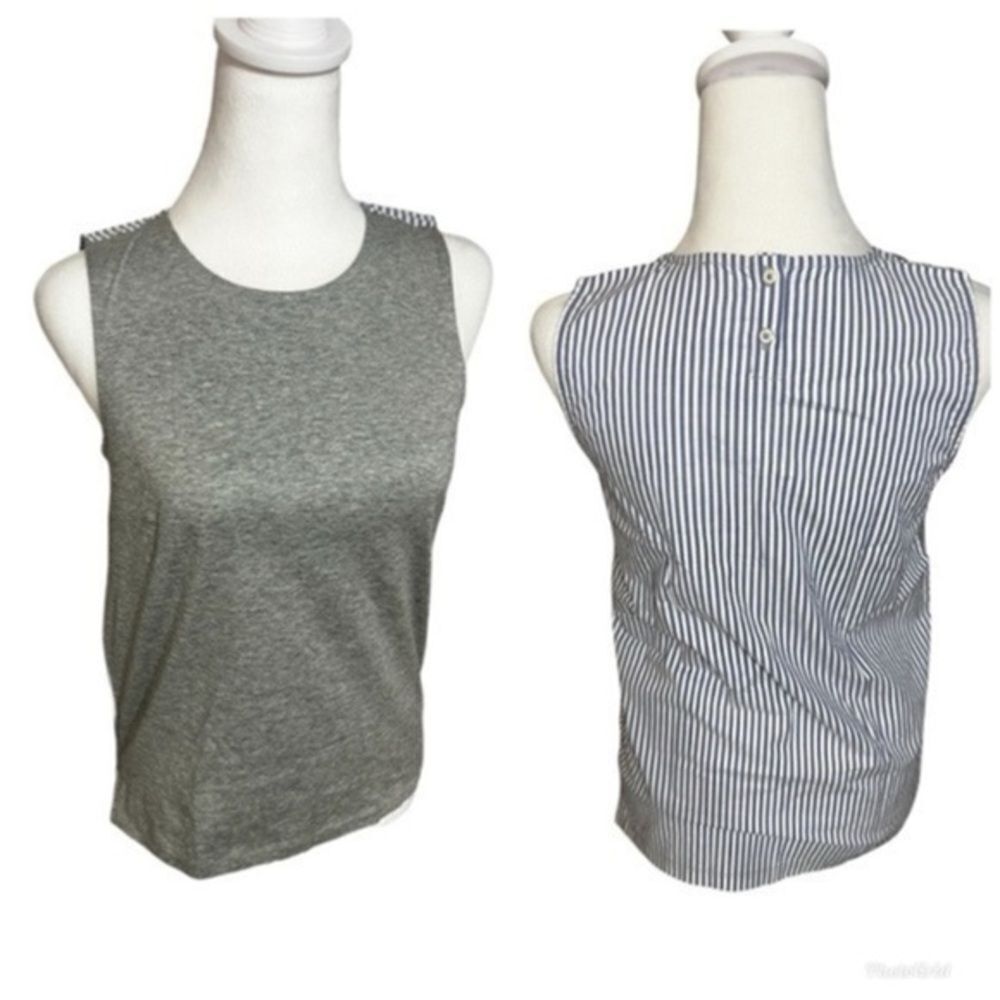 J Crew Contrast Sleeveless Tank Top Seersucker Striped  blue gray white
Size xXS